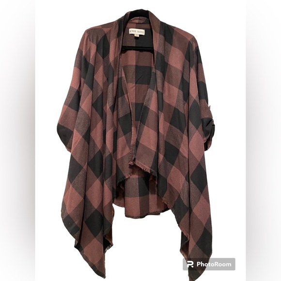 Knox Rose cascading open black and brown checkered shirt size medium - Picture 1 of 7